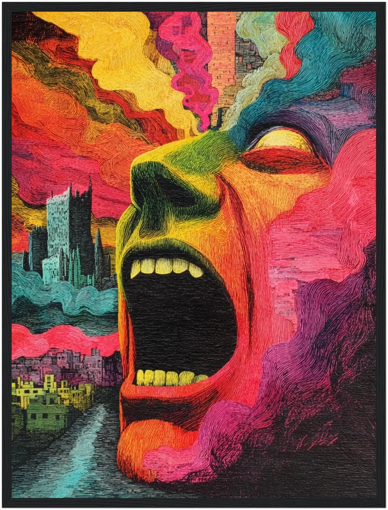 Schreiendes Gesicht mit Farbenrausch Poster