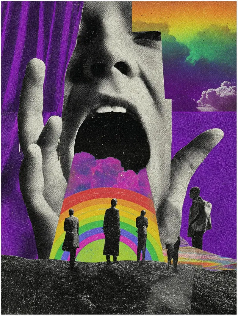 Schreiendes Gesicht mit Regenbogen Leinwandbild