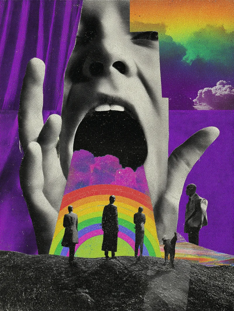 Schreiendes Gesicht mit Regenbogen Poster