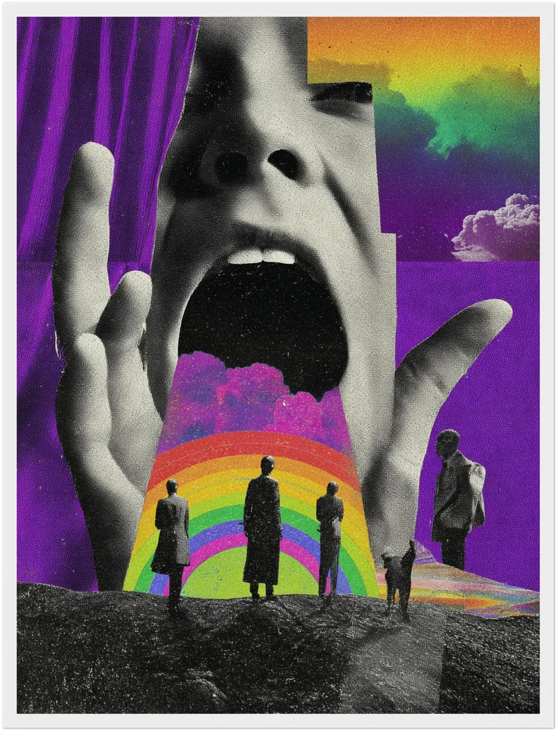 Schreiendes Gesicht mit Regenbogen Poster