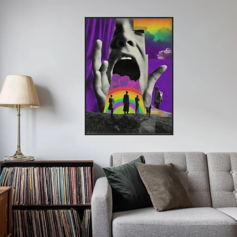 Schreiendes Gesicht mit Regenbogen Poster