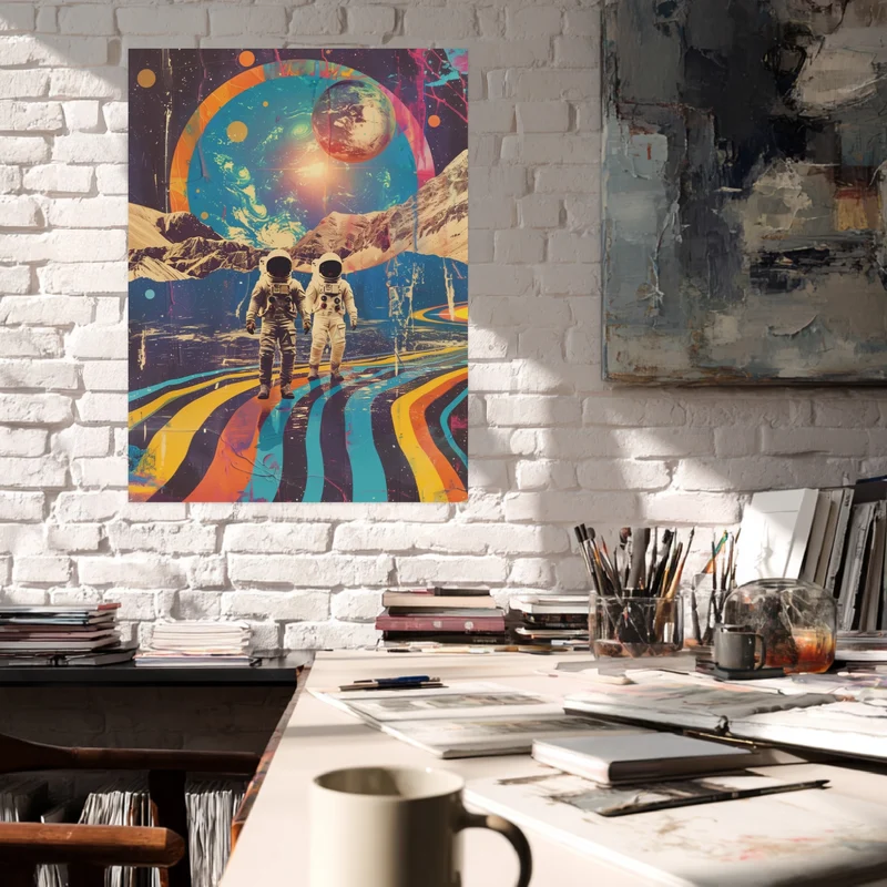 Astronauten vor Planetenkulisse Leinwandbild