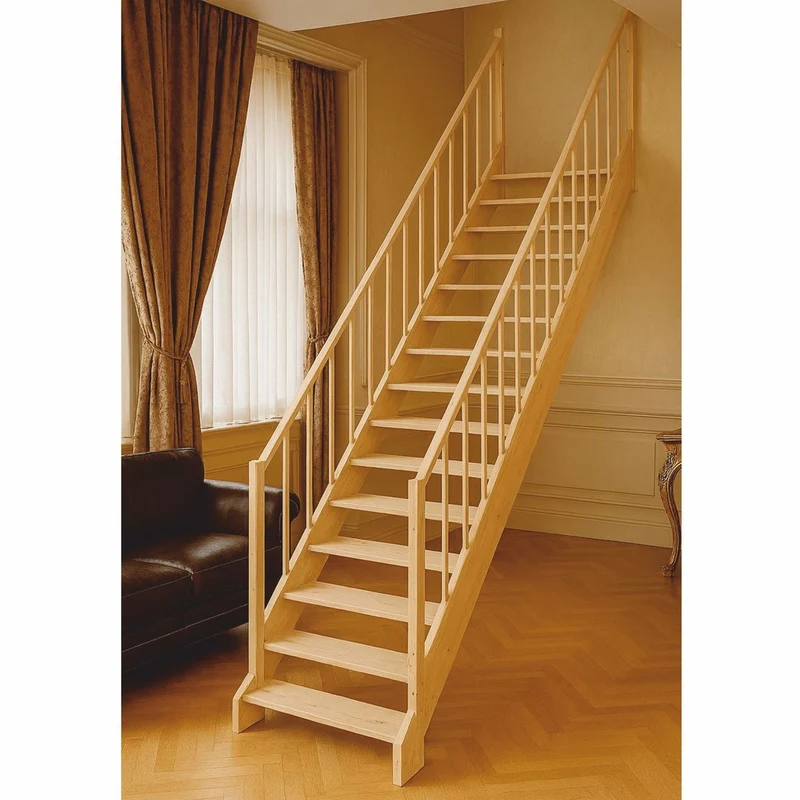 Casa Padrino Luxus Holztreppe mit Geländer beidseitig Naturfarben H. 307 cm