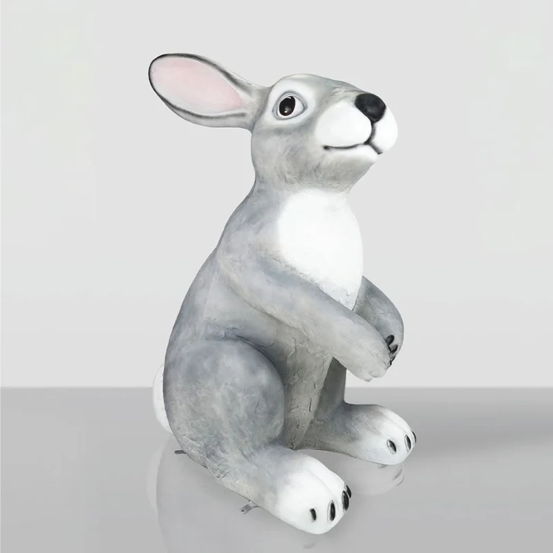 Casa Padrino XXL Deko Skulptur Hase Grau / Weiß H. 240 cm - Riesige Garten Figur