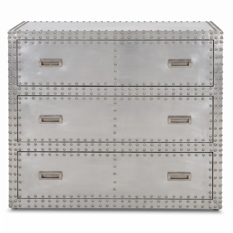 Casa Padrino Aluminium Kommode im Flugzeug Design mit 3 Schubladen silber 100 x 45 x 80 cm