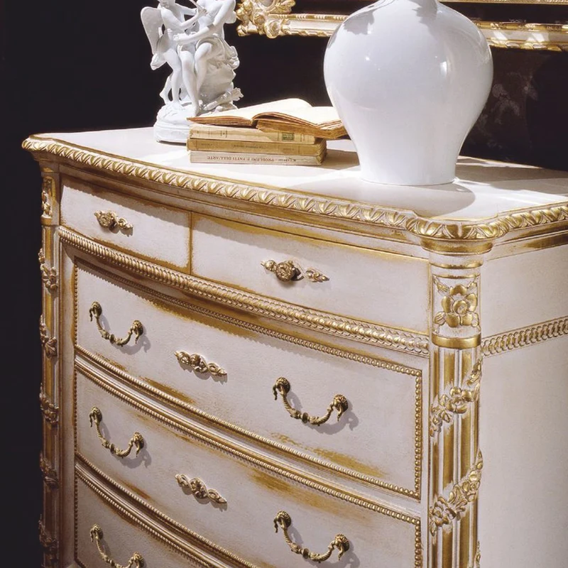 Casa Padrino Luxus Barock Kommode mit 5 Schubladen Weiß / Gold - Made in Italy