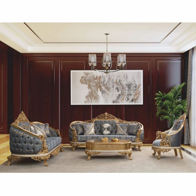 Casa Padrino Luxus Barock Sofa Blau / Weiß / Gold 240 cm - Barock Wohnzimmer Möbel