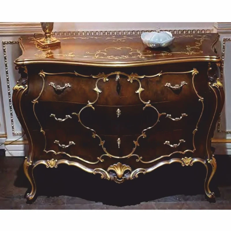 Casa Padrino Luxus Barock Kommode mit 3 Schubladen Braun / Gold 123 cm - Made in Italy