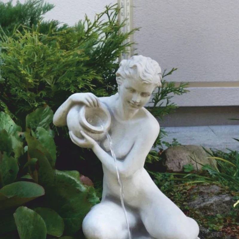 Casa Padrino Jugendstil Wasserspeier Skulptur Frau mit Krug Grau H. 72 cm - Garten Deko