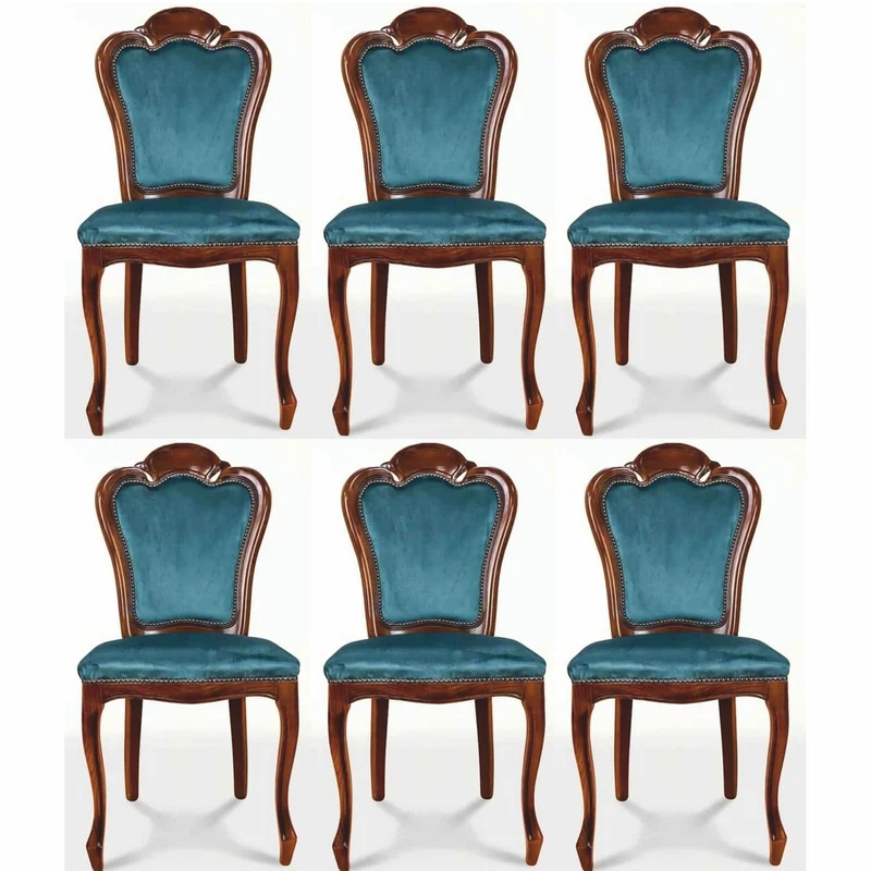 Casa Padrino Luxus Barock Esszimmer Stuhl 6er Set Blau / Braun - Barock Möbel