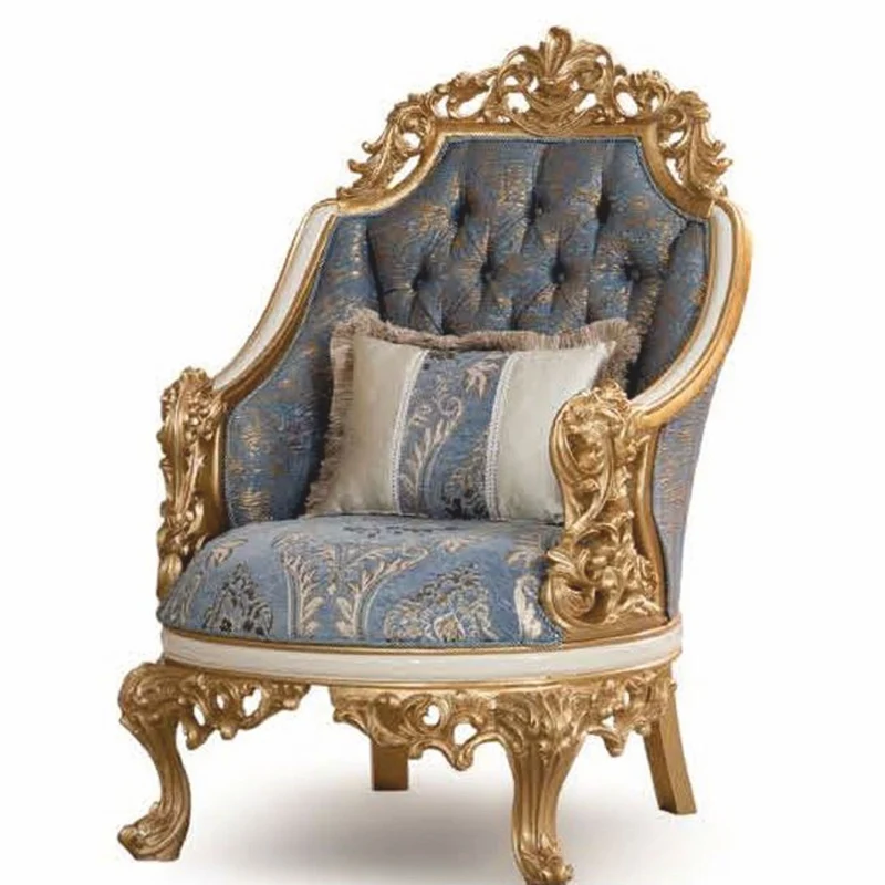 Casa Padrino Luxus Barock Sessel Blau / Weiß / Gold - Barock Wohnzimmer Möbel