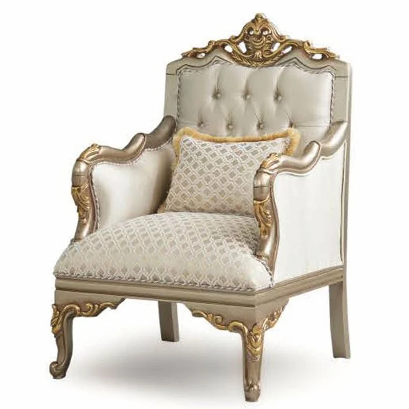 Casa Padrino Luxus Barock Sessel Creme / Grau / Gold H. 120 cm - Barock Möbel