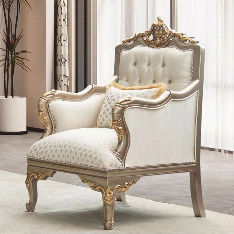 Casa Padrino Luxus Barock Sessel Creme / Grau / Gold H. 120 cm - Barock Möbel