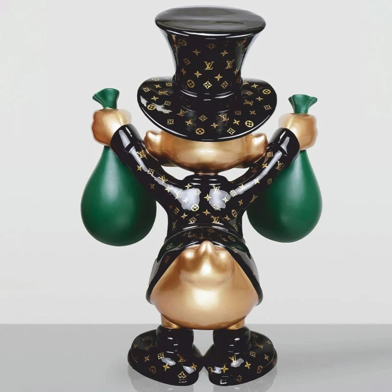 Casa Padrino Deko Figur Ente Schwarz / Gold / Grün H. 45 cm - Deko Skulptur