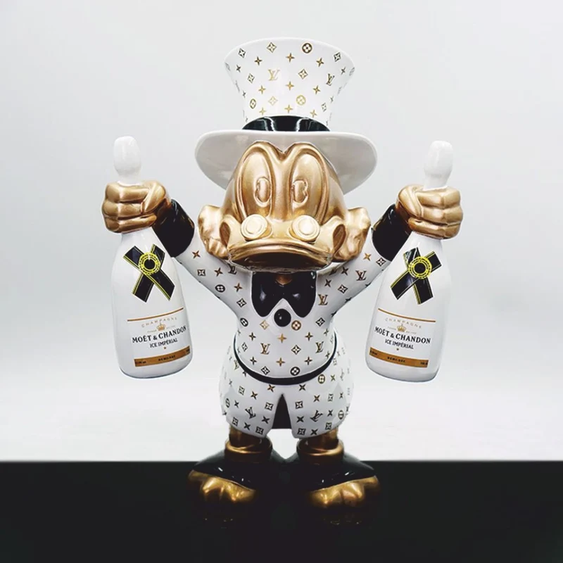 Casa Padrino XXL Deko Skulptur Ente Weiß / Gold / Schwarz H. 170 cm - Große Deko Figur