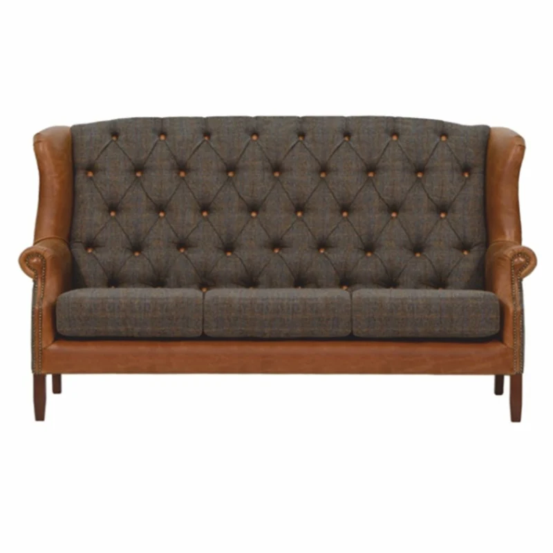 Casa Padrino Luxus Chesterfield 3er Sofa Grau / Braun / Dunkelbraun 183 cm