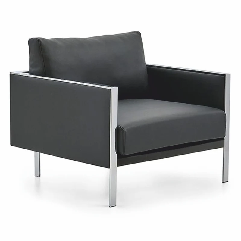 Casa Padrino Luxus Leder Sessel Grau / Silber - Echtleder Hotel & Büro Möbel