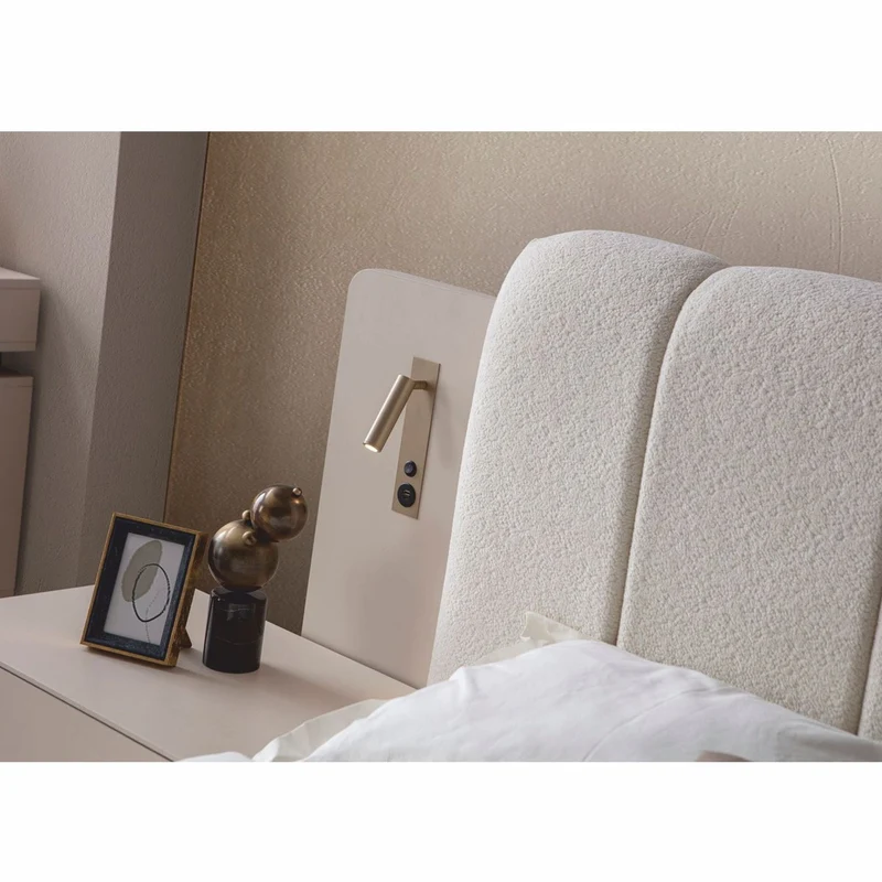 Casa Padrino Luxus Schlafzimmer Set Weiß / Grau - 1 Doppelbett & 2 Nachttische