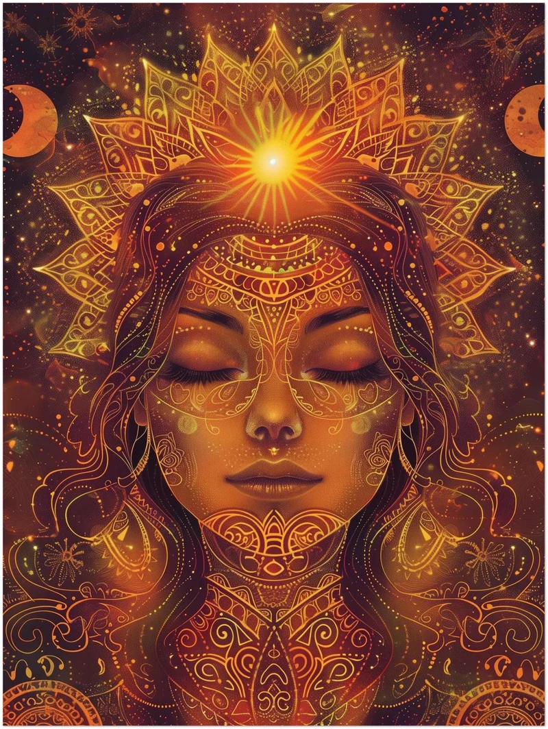 Goldenes spirituelles Sonnenportrait Leinwandbild