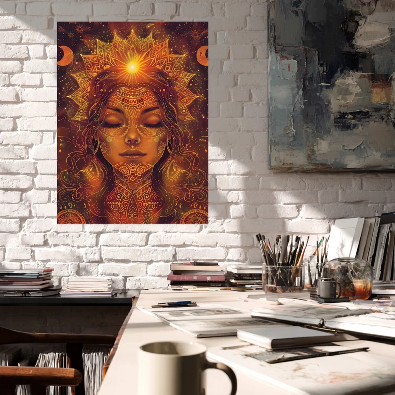 Goldenes spirituelles Sonnenportrait Leinwandbild