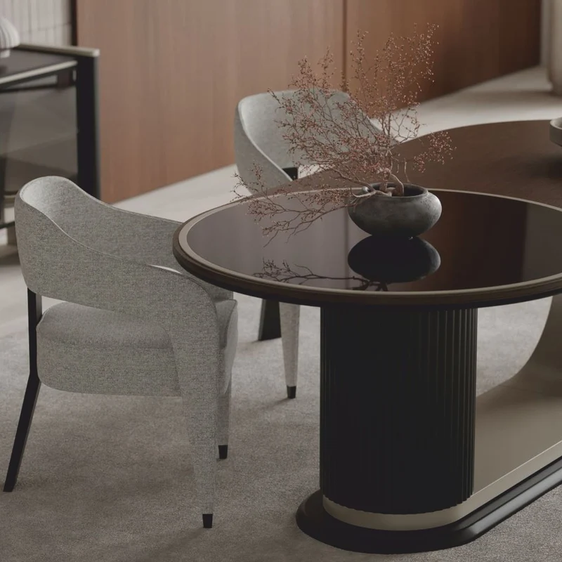 Casa Padrino Luxus Esszimmer Set Braun / Grau - 1 Esstisch und 6 Stühle - Hotel & Esszimmer Möbel