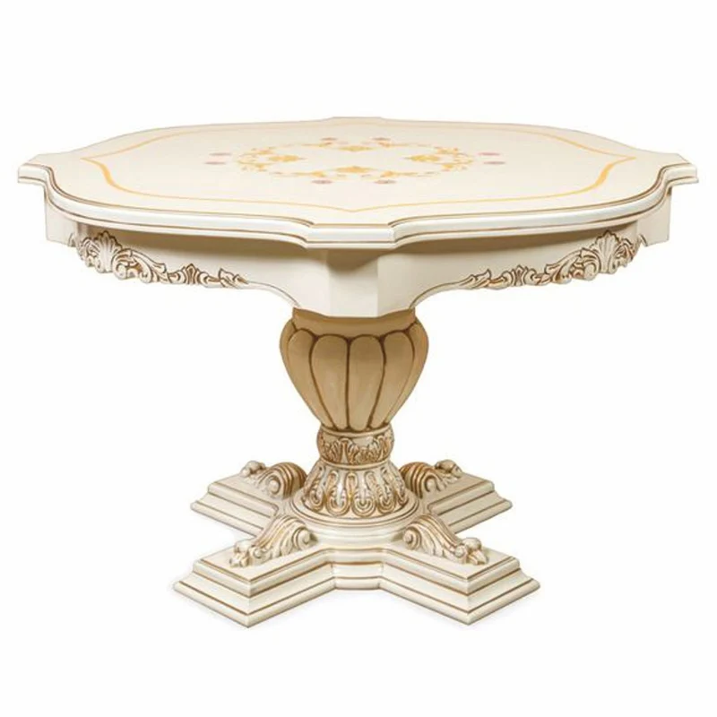 Casa Padrino Luxus Barock Esstisch Weiß / Braun Ø 120 cm - Barock Esszimmer Möbel