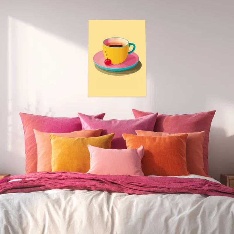 Kaffeetasse mit Kirsche Leinwandbild