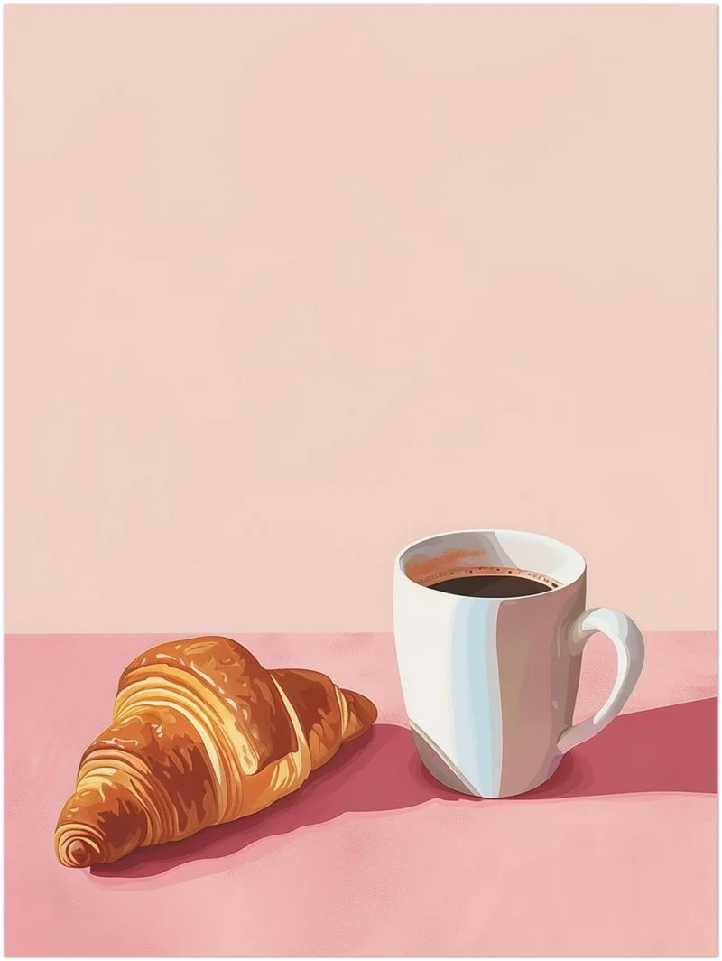 Croissant Kaffee Illustration Leinwandbild