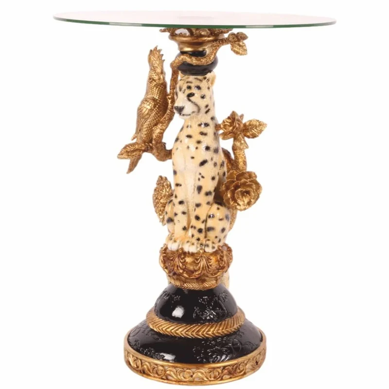 Casa Padrino Barock Beistelltisch Leopard mit Glasplatte H. 51,5 cm - Barock Möbel