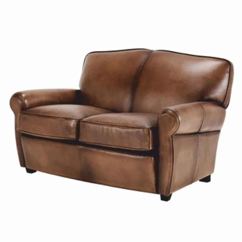 Casa Padrino Luxus Echtleder Sofa Dunkelbraun / Schwarz 140 cm - Leder Möbel