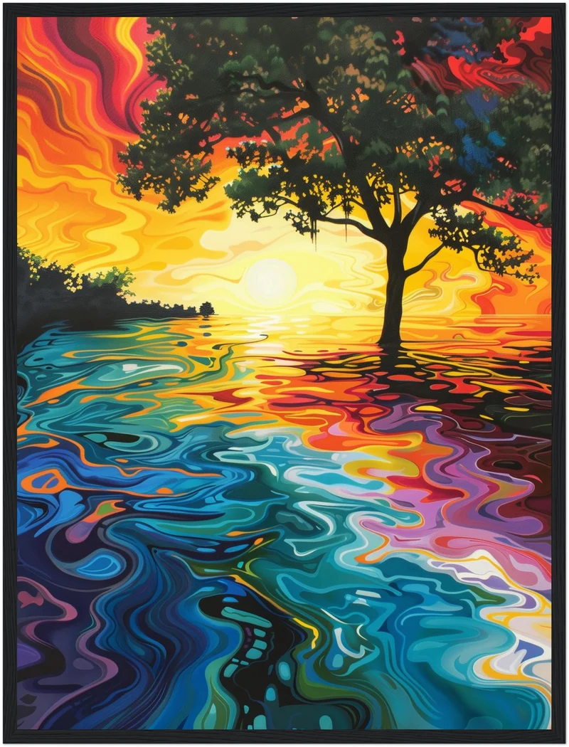Baum am Sonnenuntergangssee Poster