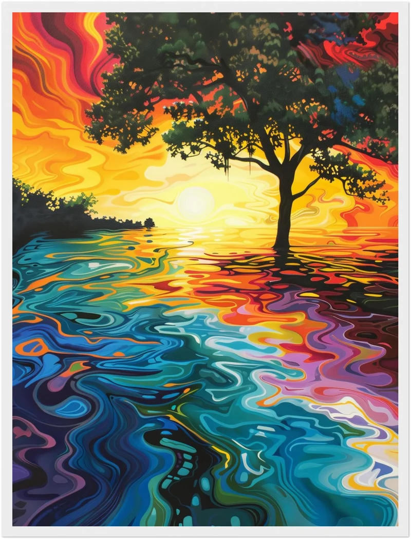 Baum am Sonnenuntergangssee Poster