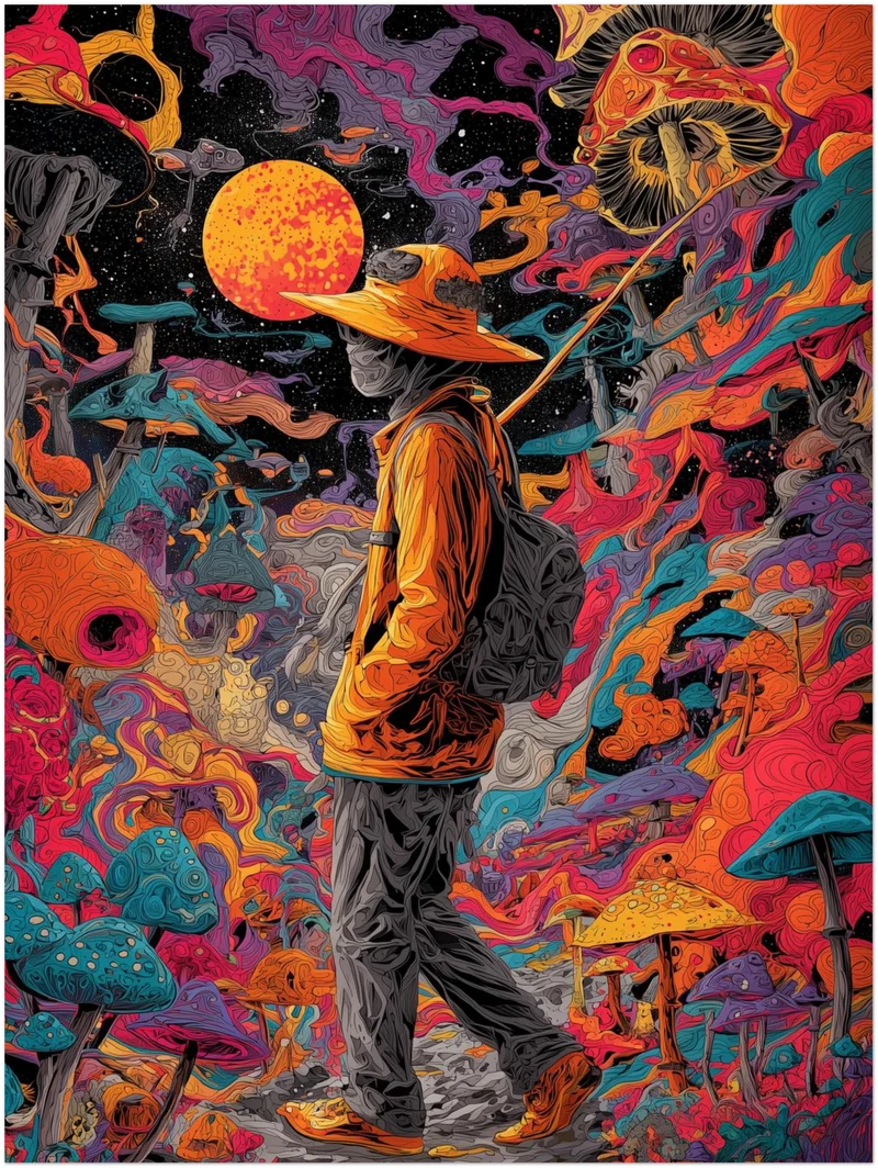 Psychedelischer Pilzwanderer Leinwandbild
