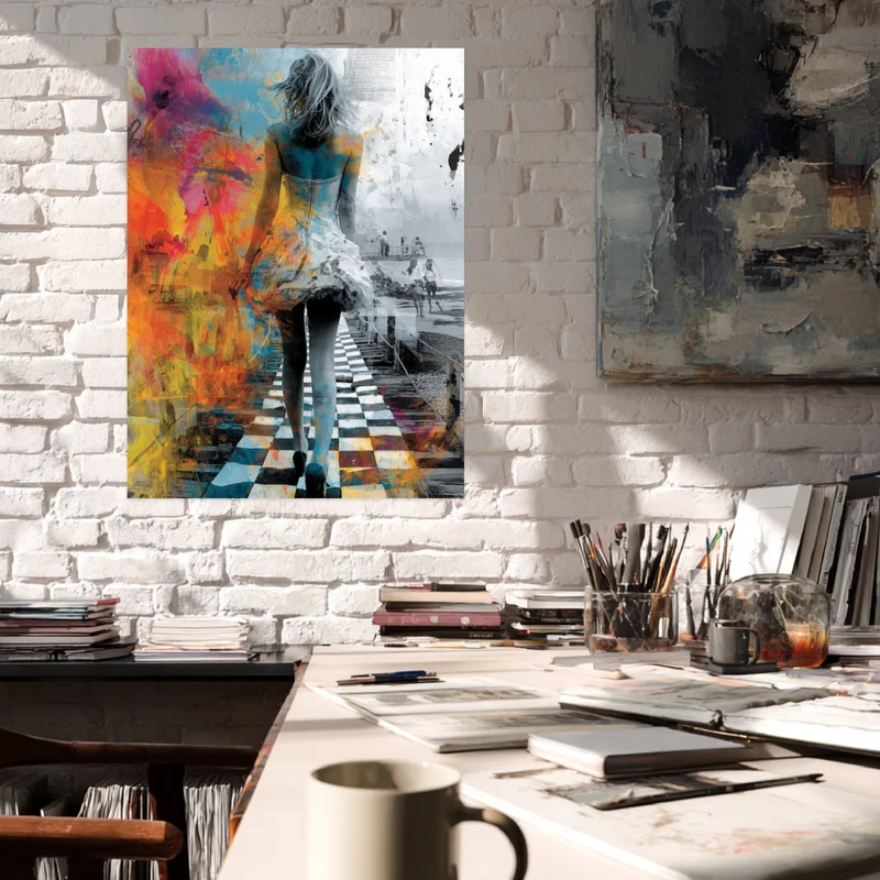 Bunte surrealistische Strandfrau Poster