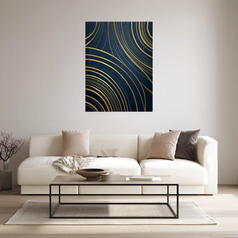 Goldene Linien auf Blau Leinwandbild