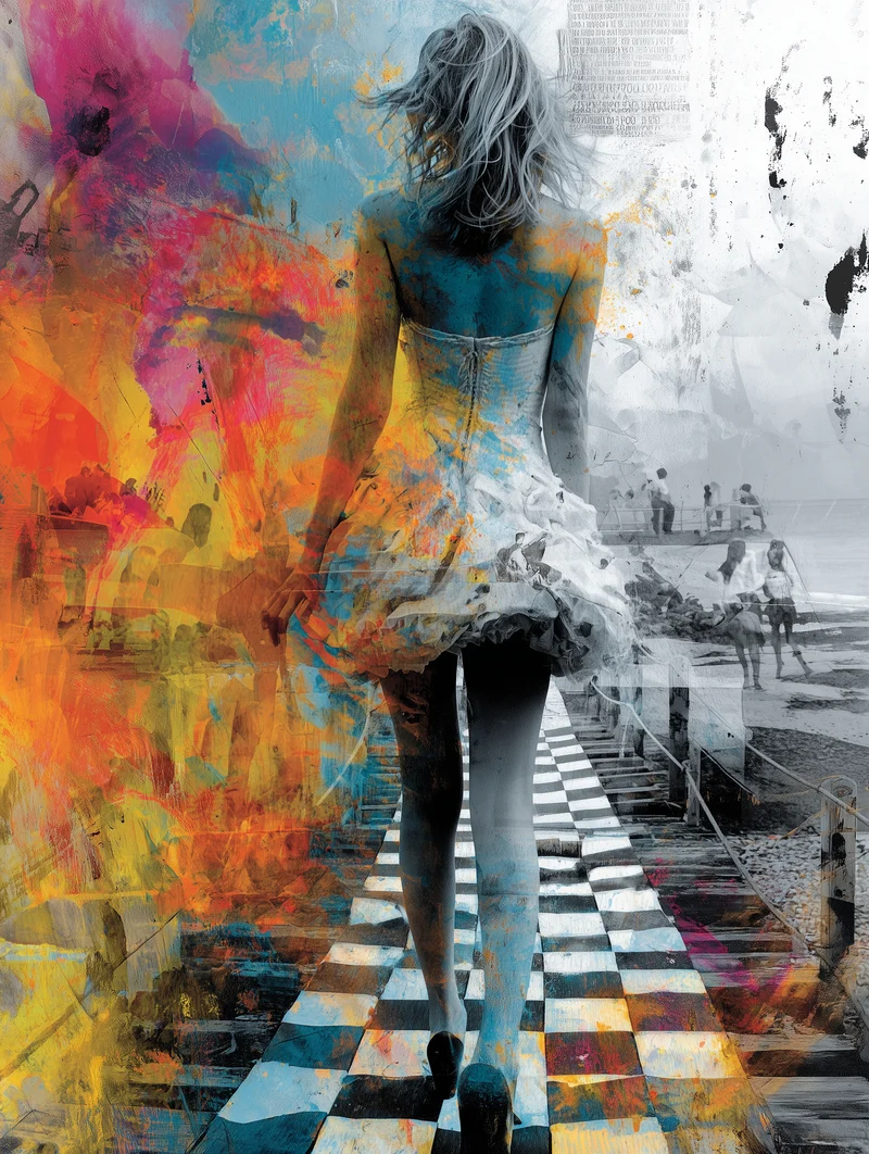 Bunte surrealistische Strandfrau Poster