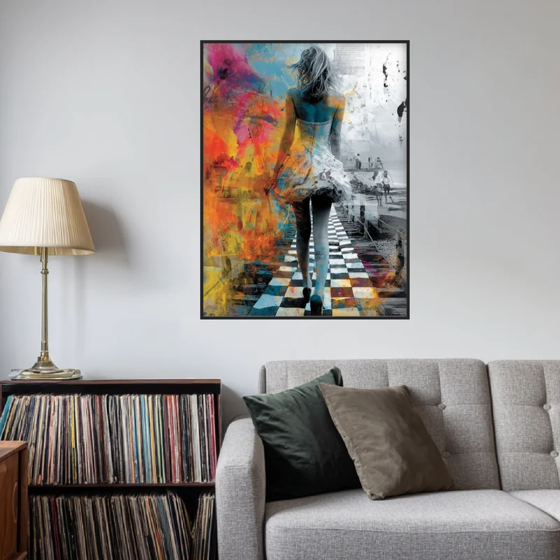 Bunte surrealistische Strandfrau Poster