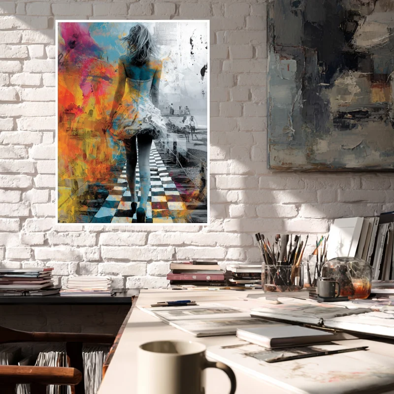 Bunte surrealistische Strandfrau Poster