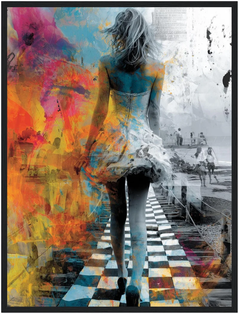 Bunte surrealistische Strandfrau Poster