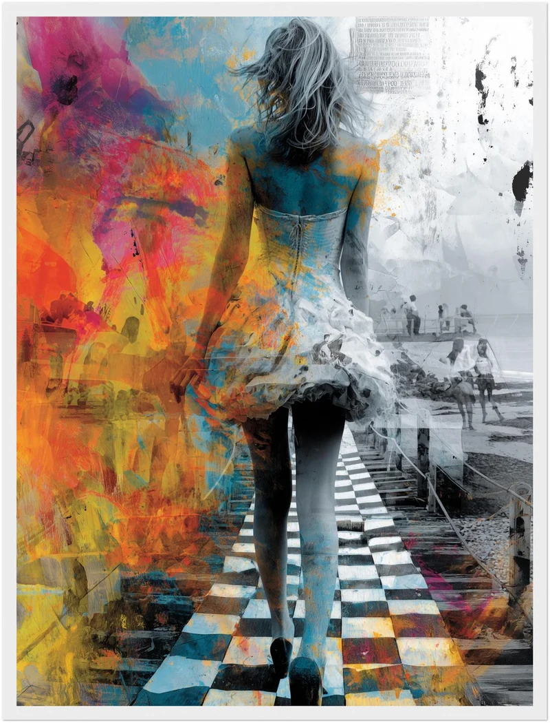 Bunte surrealistische Strandfrau Poster