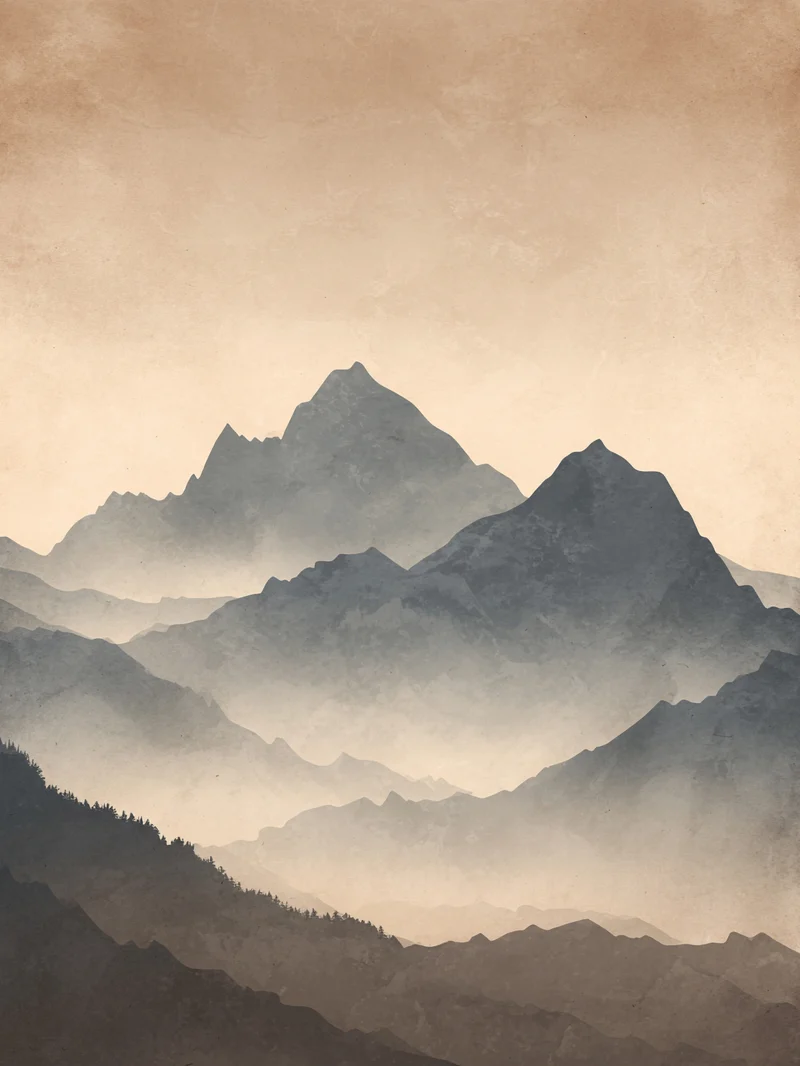 Vernebelte Bergsilhouette Poster