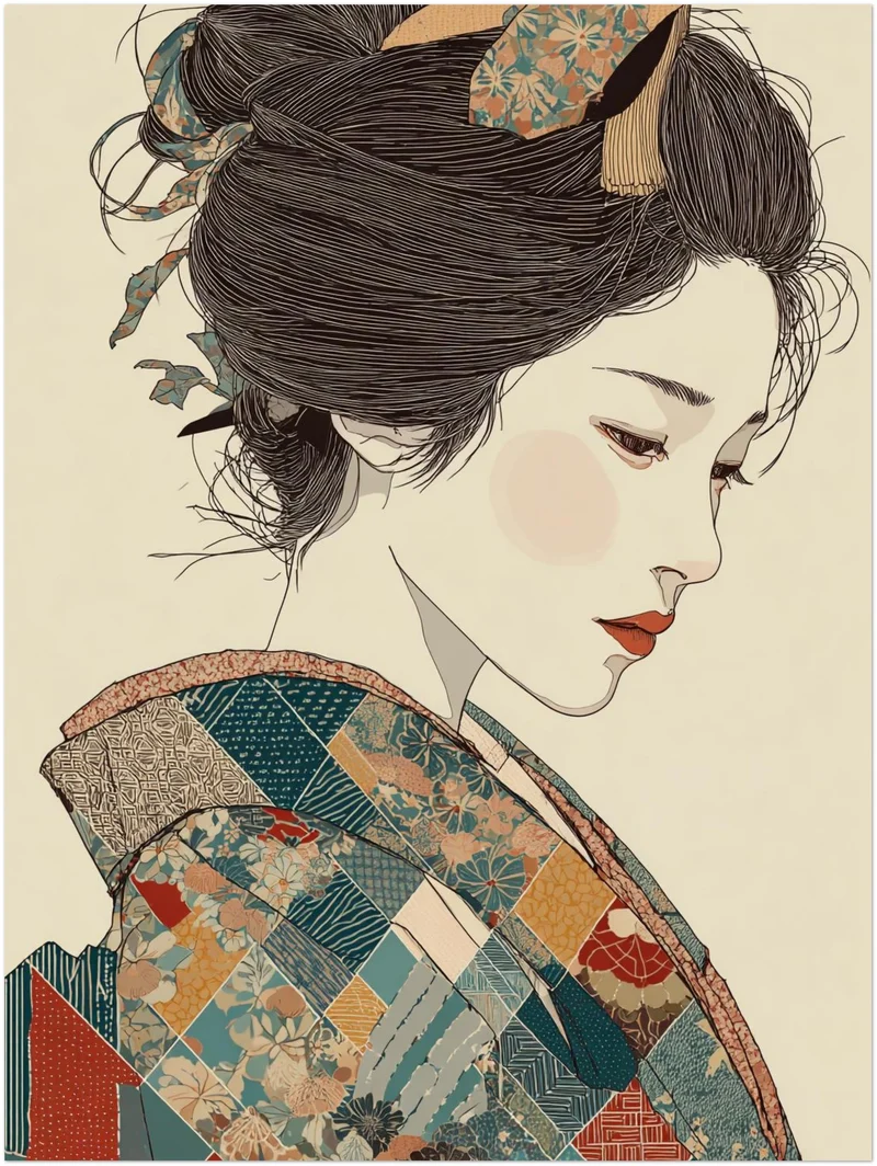 Japanische Frau im Kimono Leinwandbild