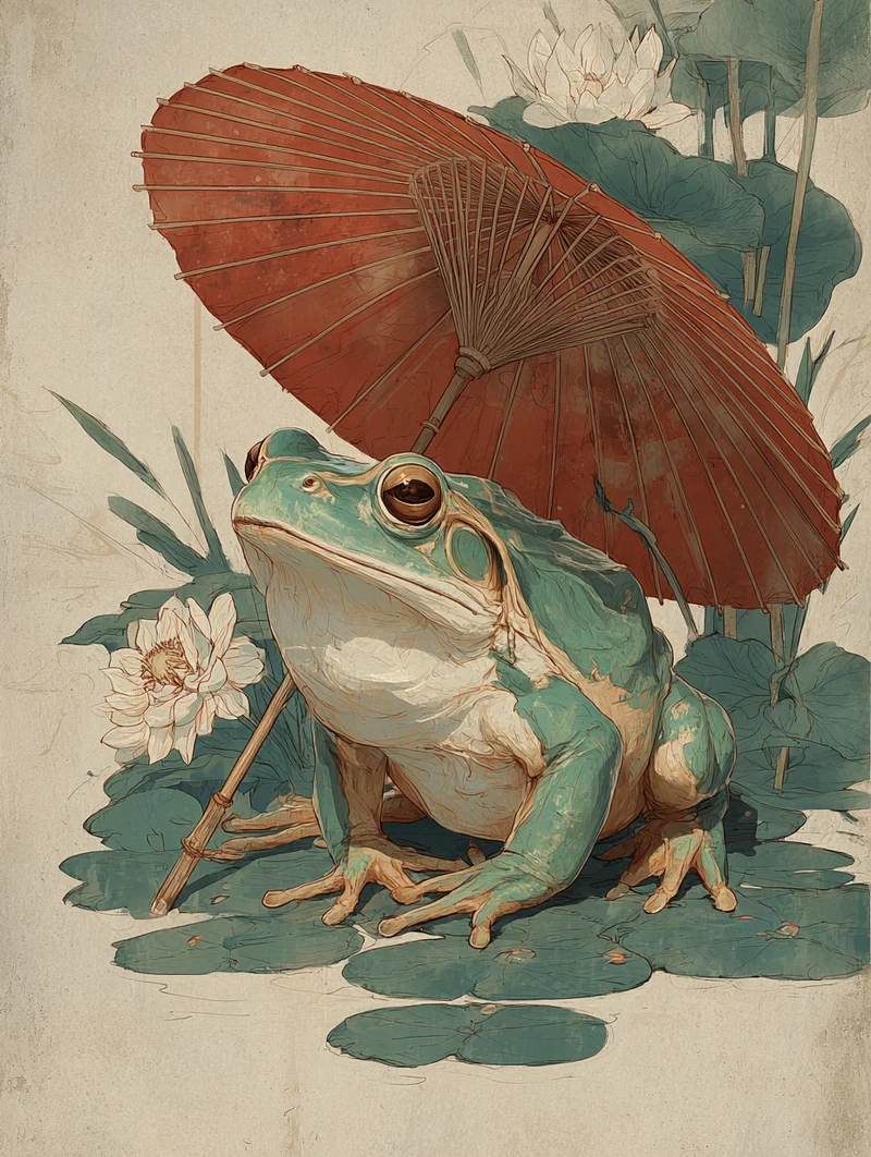 Frosch mit rotem Schirm Poster