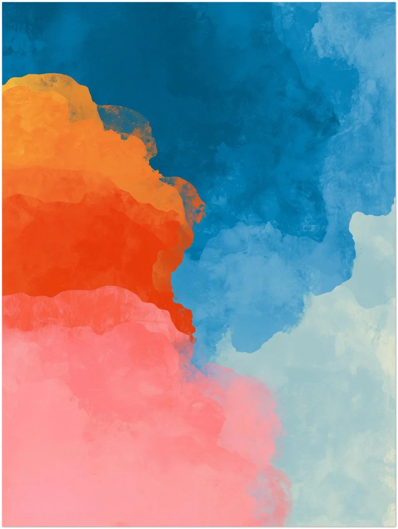 Blaue Orange Rosa Farbflächen Leinwandbild