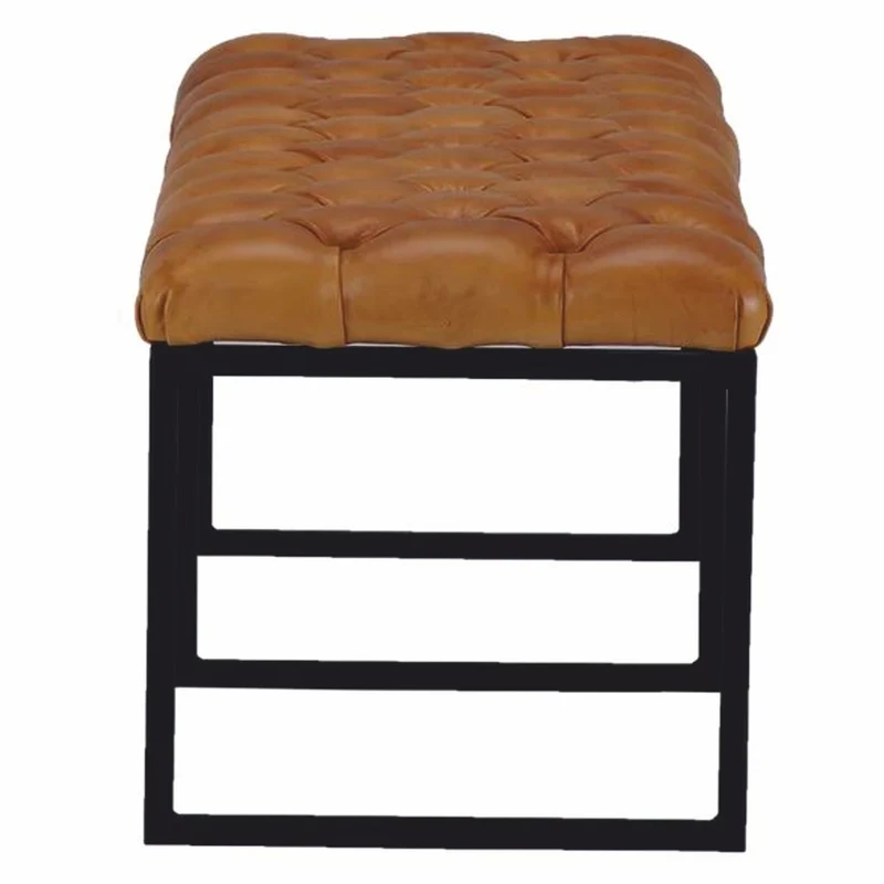 Casa Padrino Luxus Chesterfield Echtleder Sitzbank Hellbraun / Schwarz 130 cm - Echtleder Möbel