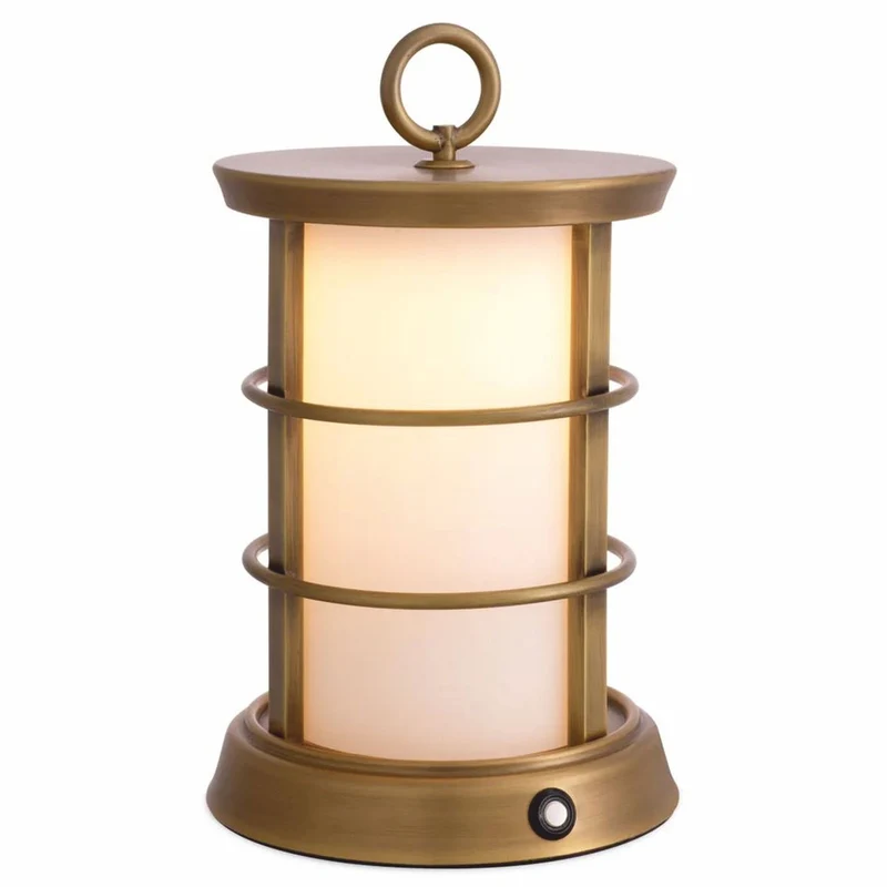 Casa Padrino Luxus LED Außentischleuchte Antik Messing / Weiß Ø 17,5 x H. 31 cm