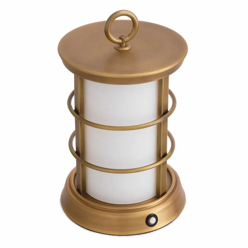 Casa Padrino Luxus LED Außentischleuchte Antik Messing / Weiß Ø 17,5 x H. 31 cm