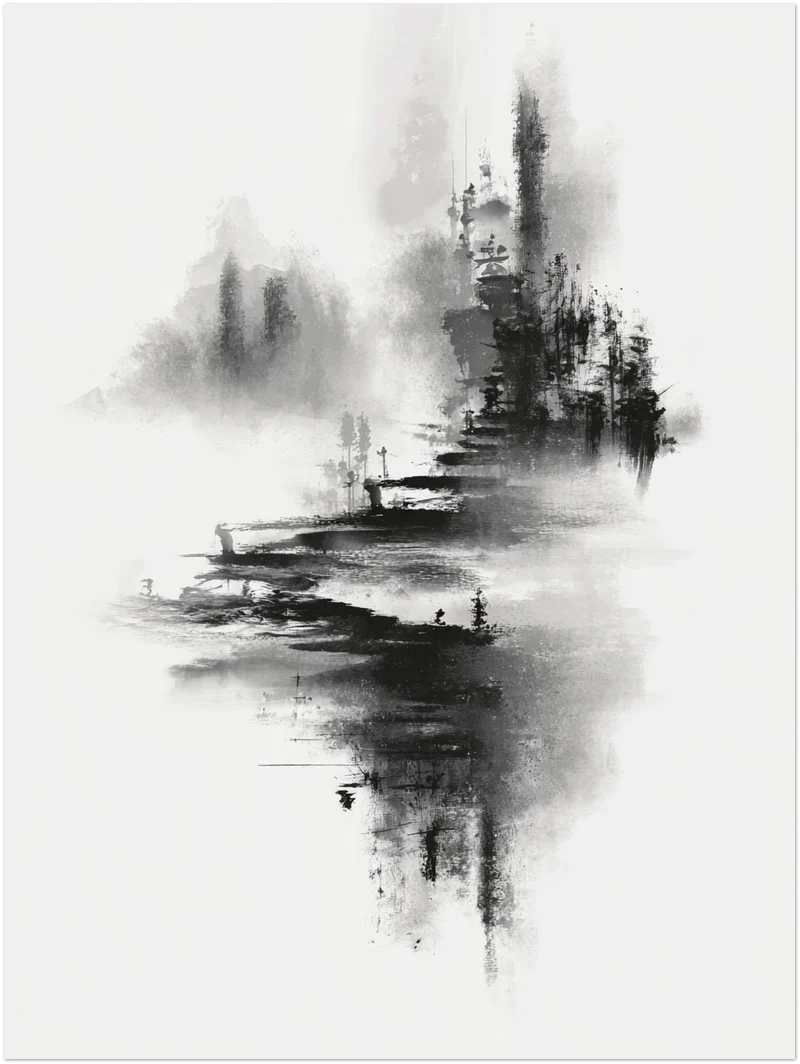 Bergdorf im Nebel Leinwandbild