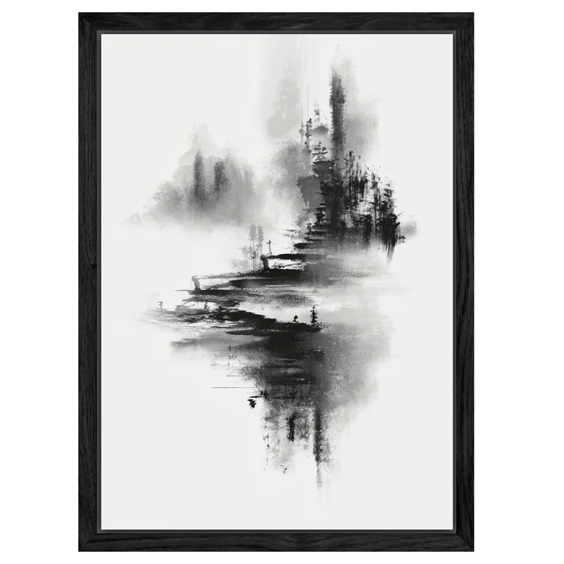 Bergdorf im Nebel Leinwandbild