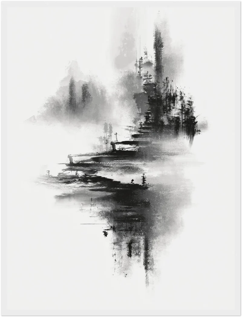 Bergdorf im Nebel Poster